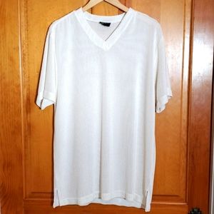 ATTITUDES L IVORY OPEN MESH VNECK SHORTSLEEVE CASUAL SHIRT